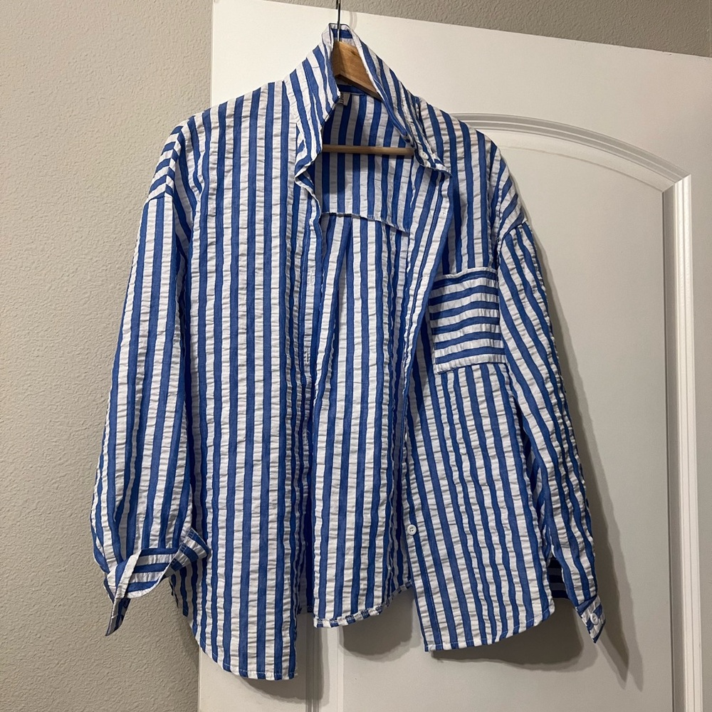 Blue and white striped shirt by White Tea
